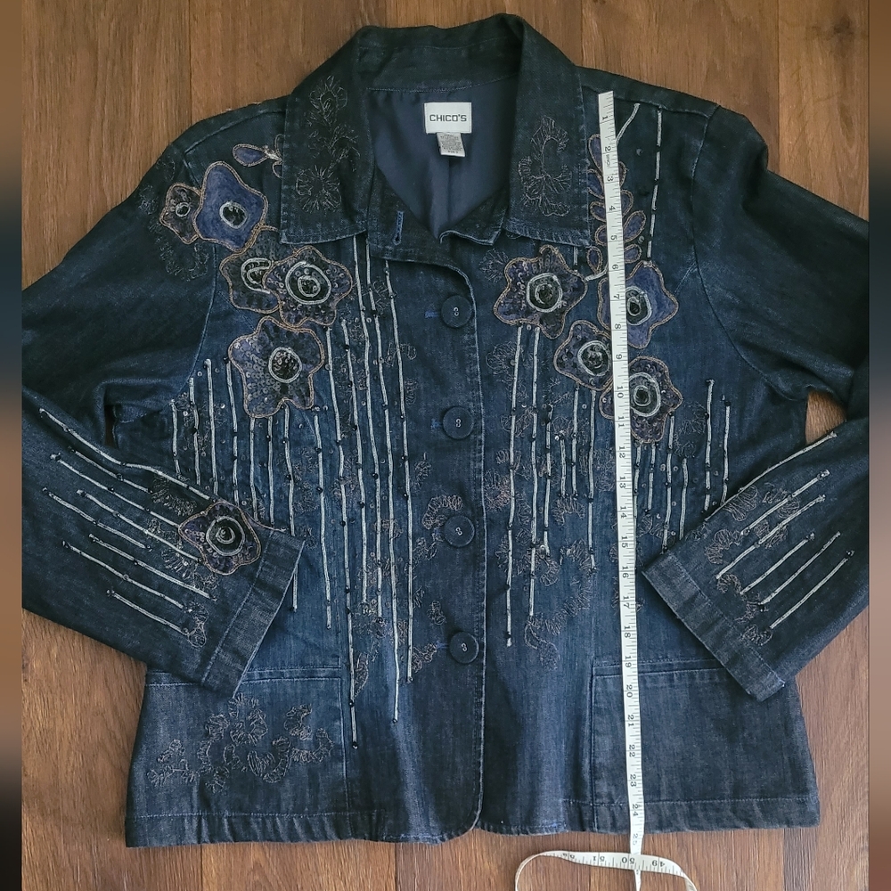 Chico's embellished sequin and embroidered denim blazer style jacket Women's XL - Picture 11 of 11